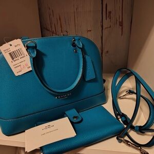 Coach Vibrant Blue Satchel and Wallet Set